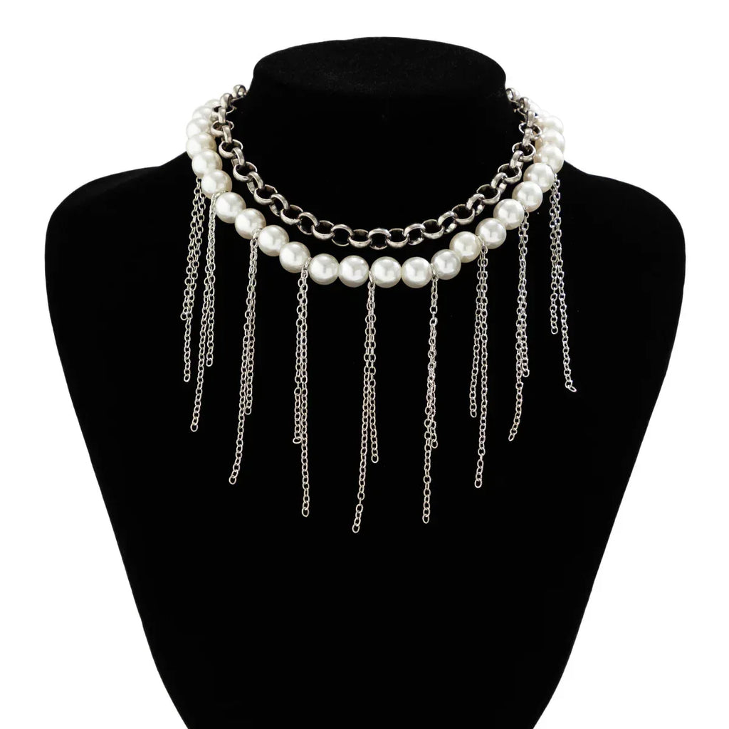 pearl-tassel-double-layer-retro-necklace - Viexta