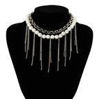 pearl-tassel-double-layer-retro-necklace - Viexta
