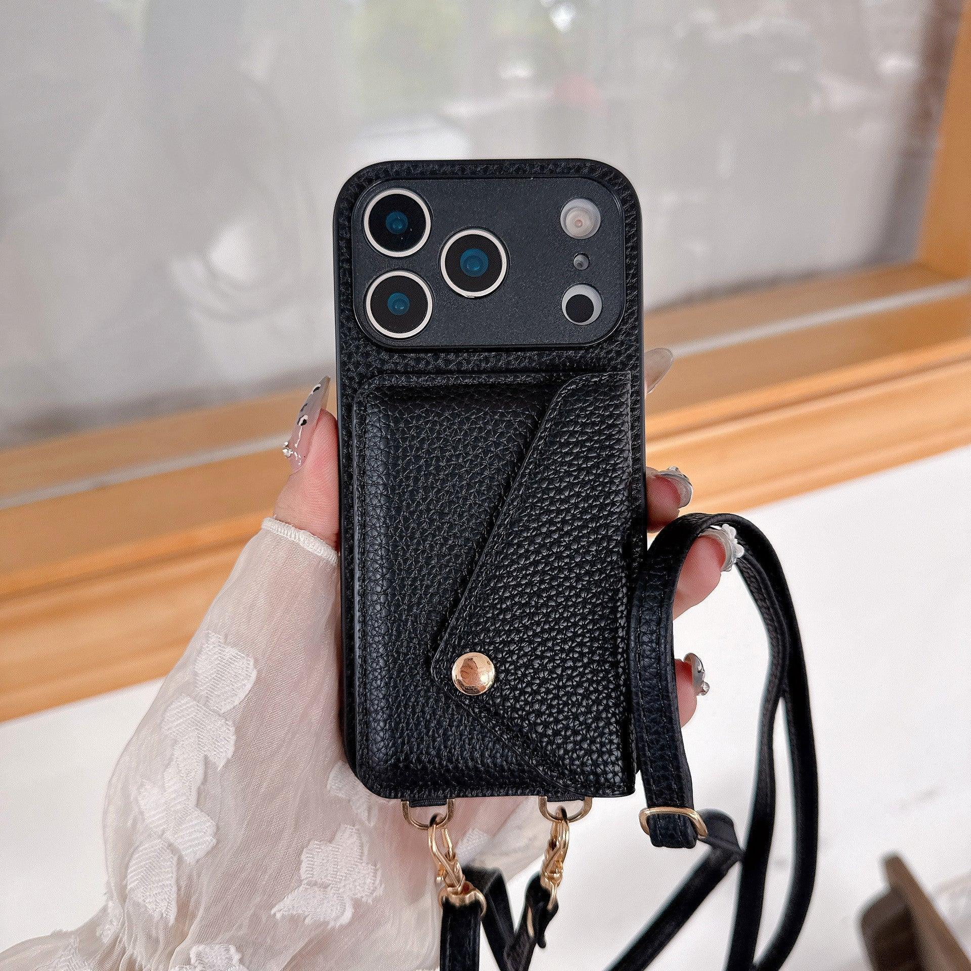 Over-the-shoulder Lanyard Leather iPhone Case - Viexta