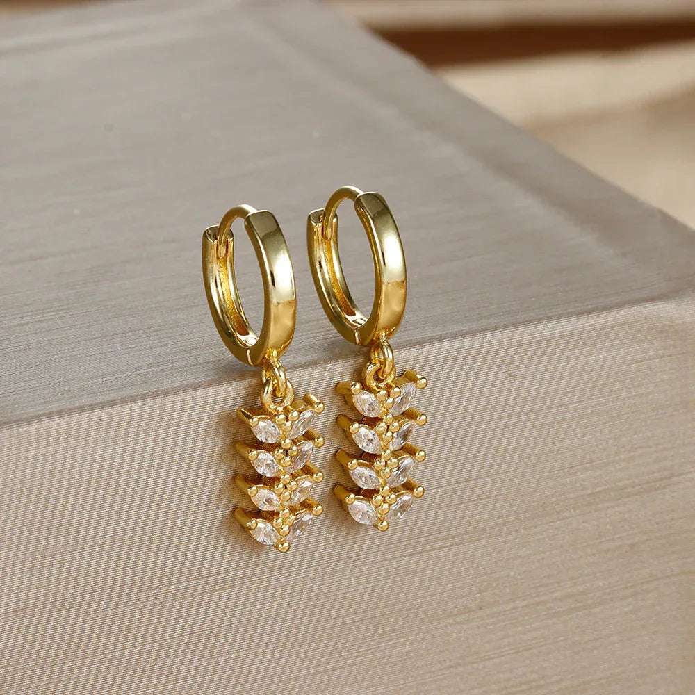wheat-leaf-shaped-earring-zircon - Viexta