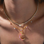 Opal Moon Necklace Diamond Inlaid Clavicle Chain - Viexta