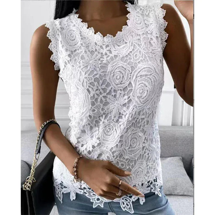 Flowers Lace Women Summer Tops - Viexta