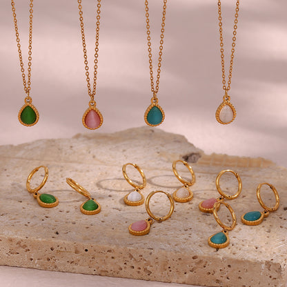 Minimalistic Water Drops Opal Necklace Set