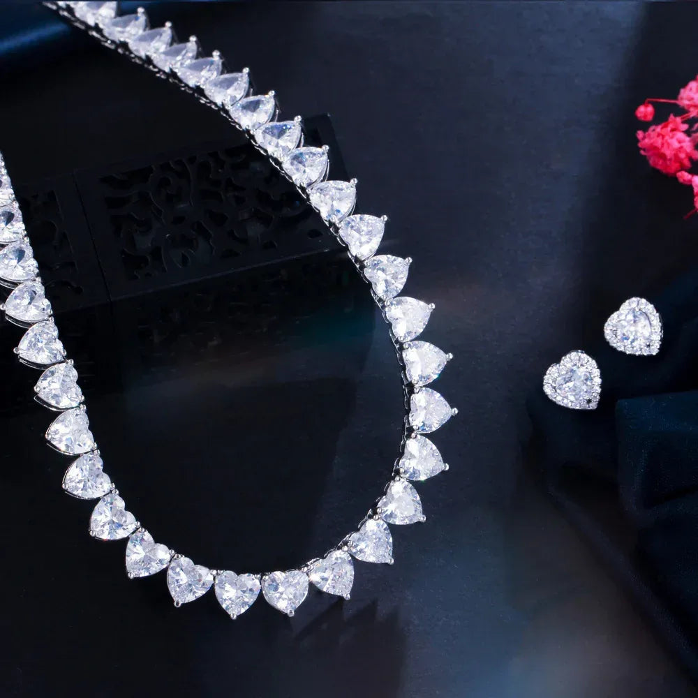 diamond-heart-shaped-zircon-necklace-and-earring - Viexta