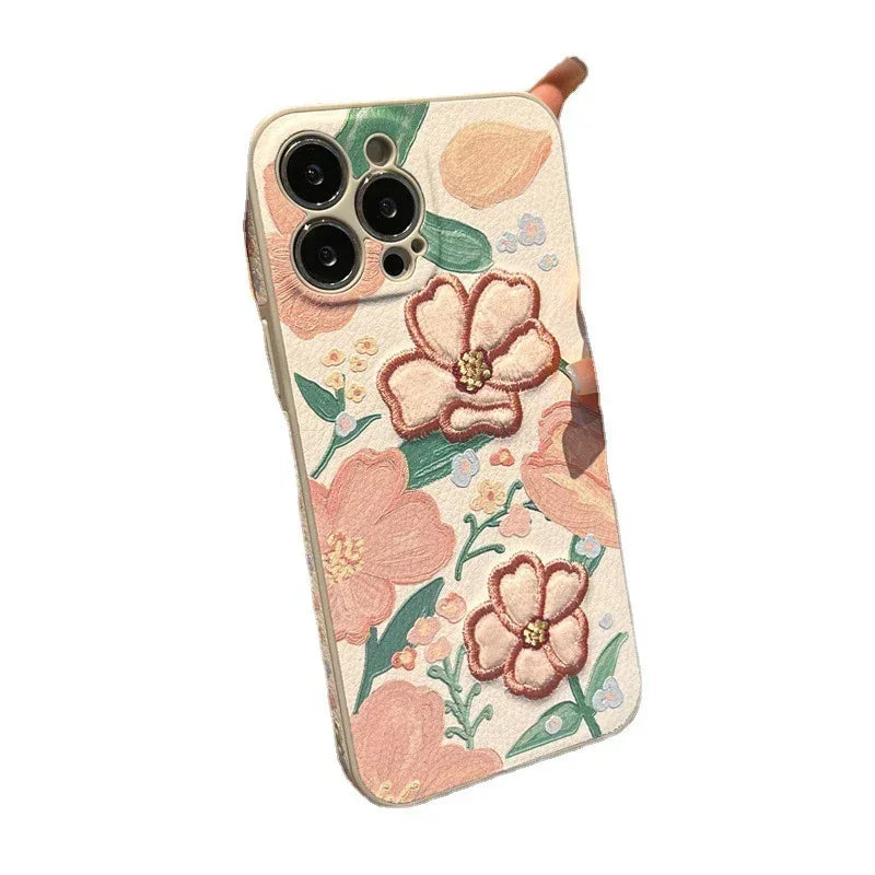 Vintage Embroidered Flower Leather iPhone case - Viexta