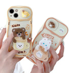 Cartoon Cute Three-dimensional Sliding Window Bear iPhone Case - Viexta