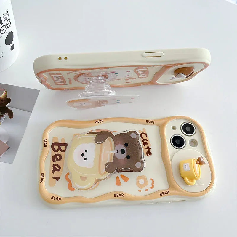 Cartoon Cute Three-dimensional Sliding Window Bear iPhone Case - Viexta