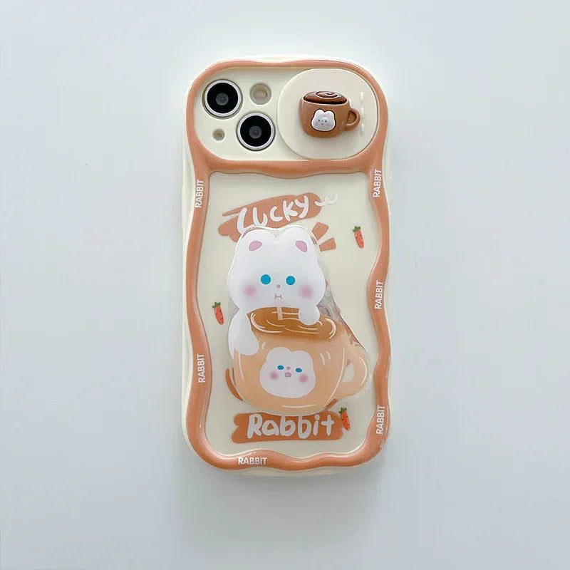 Cartoon Cute Three-dimensional Sliding Window Bear iPhone Case - Viexta