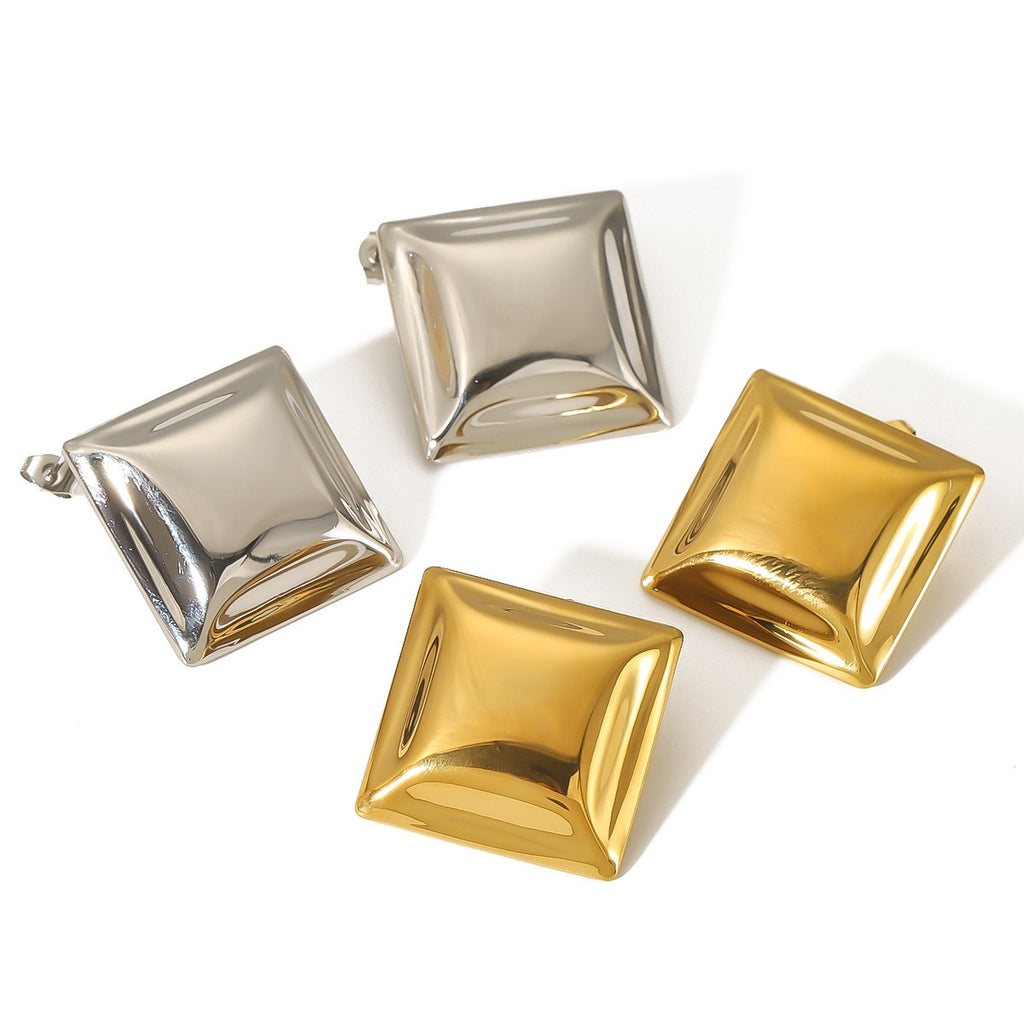 Square concave convex stainless steel earrings