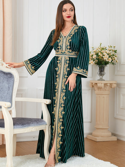 Ethnic Long Sleeve Split Velvet Dress