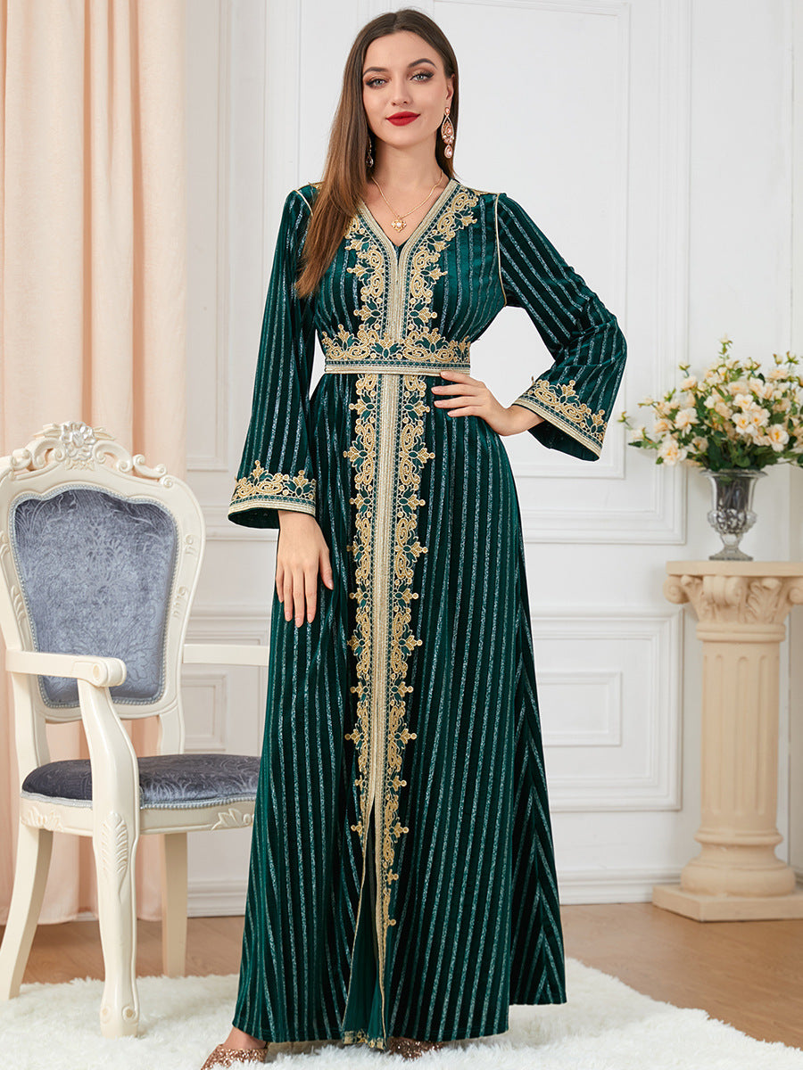 Ethnic Long Sleeve Split Velvet Dress