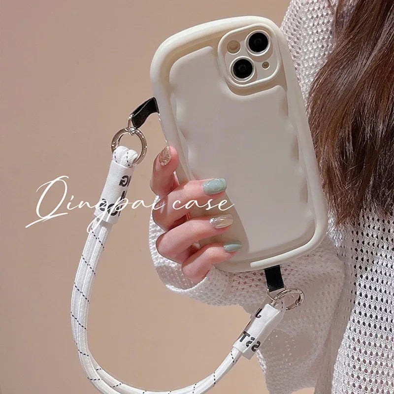 Pure Color Ribbon Wrist Lanyard iPhone Case - Viexta