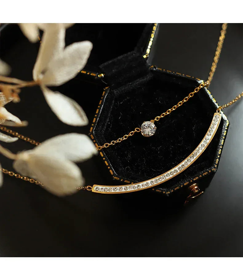 Minimalist Versatile Double-layer Zircon Neckwear - Viexta