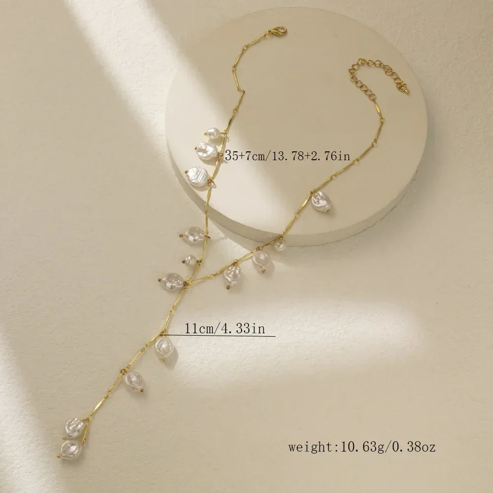 Brass Stitching Pearl Pendant Necklace - Viexta