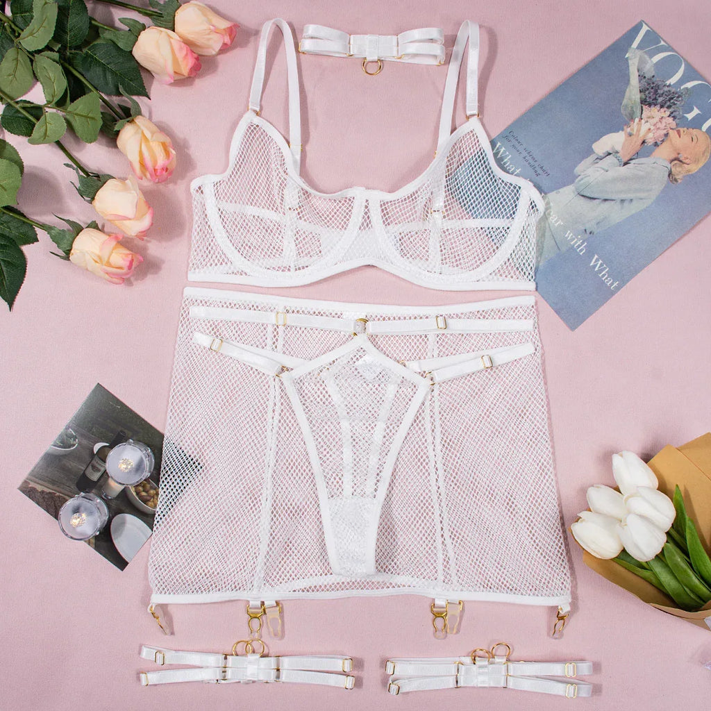 sexy-lingerie-fishnet-sexy-transparent-5-piece-set-for-women - Viexta