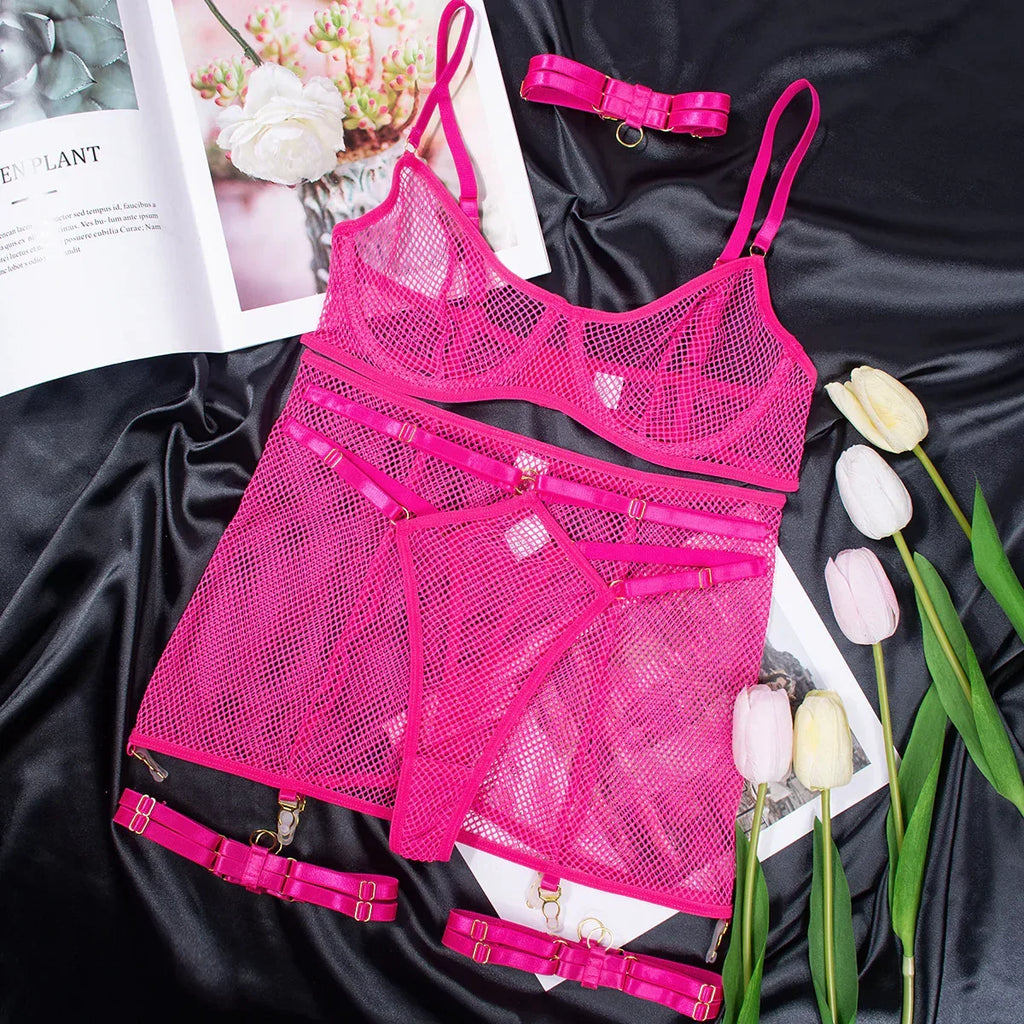 sexy-lingerie-fishnet-sexy-transparent-5-piece-set-for-women - Viexta