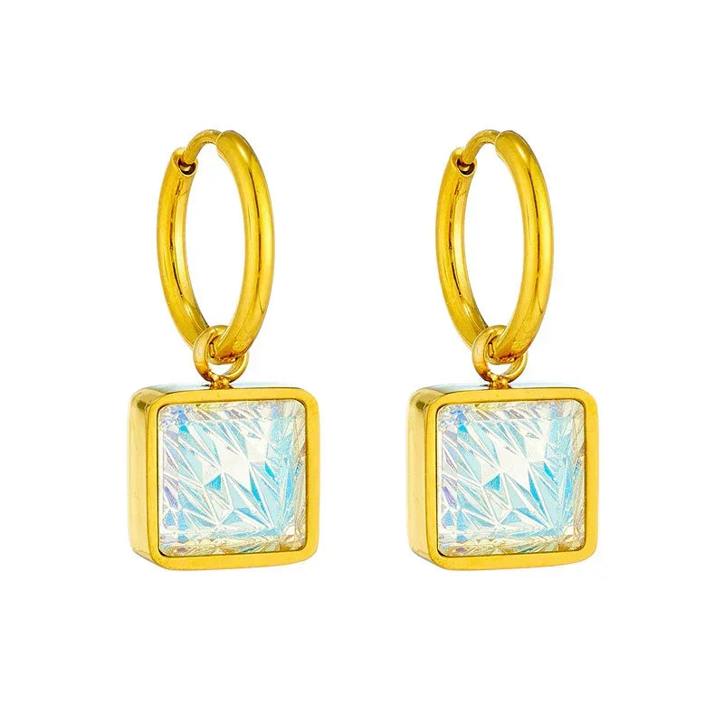 drop-shaped-square-color-zircon-pendant-gold-eardrop-earring - Viexta