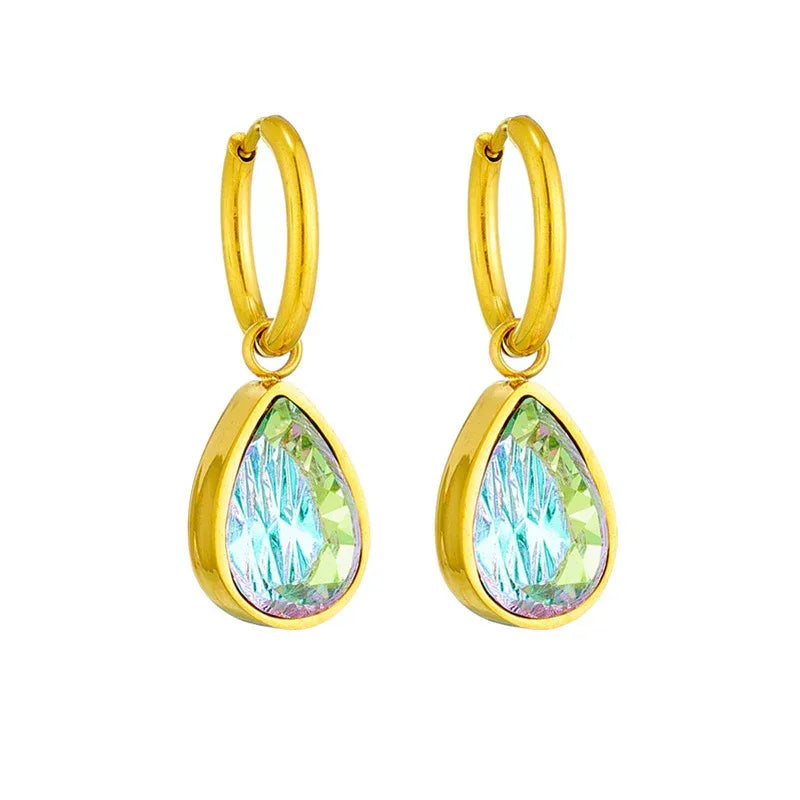 drop-shaped-square-color-zircon-pendant-gold-eardrop-earring - Viexta