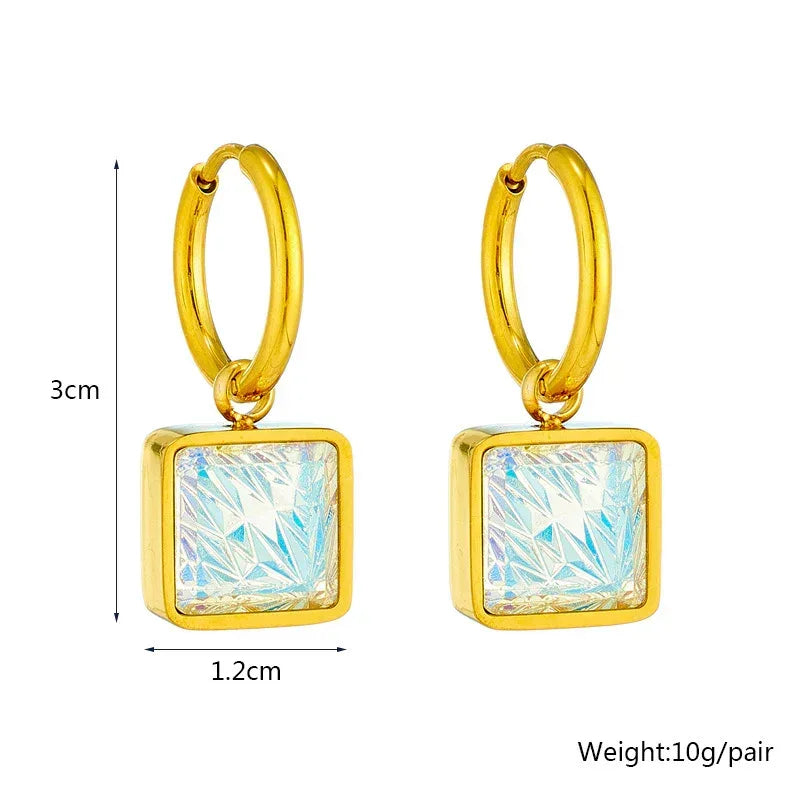 drop-shaped-square-color-zircon-pendant-gold-eardrop-earring - Viexta