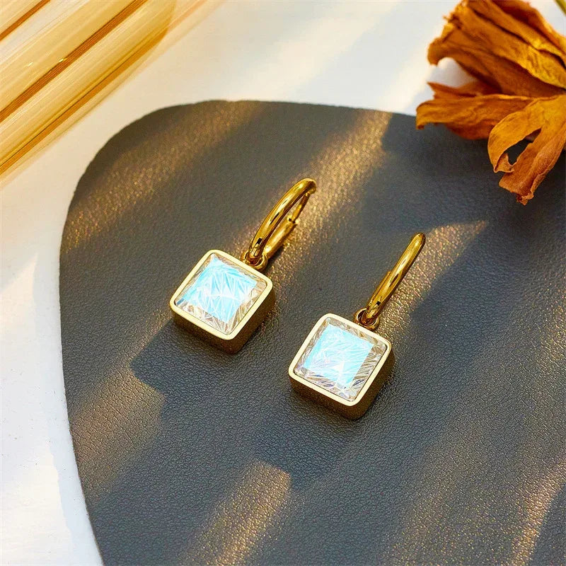drop-shaped-square-color-zircon-pendant-gold-eardrop-earring - Viexta
