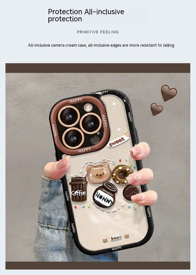 Coffee Bear Three-dimensional Doll Pendant iPhone Case - Viexta