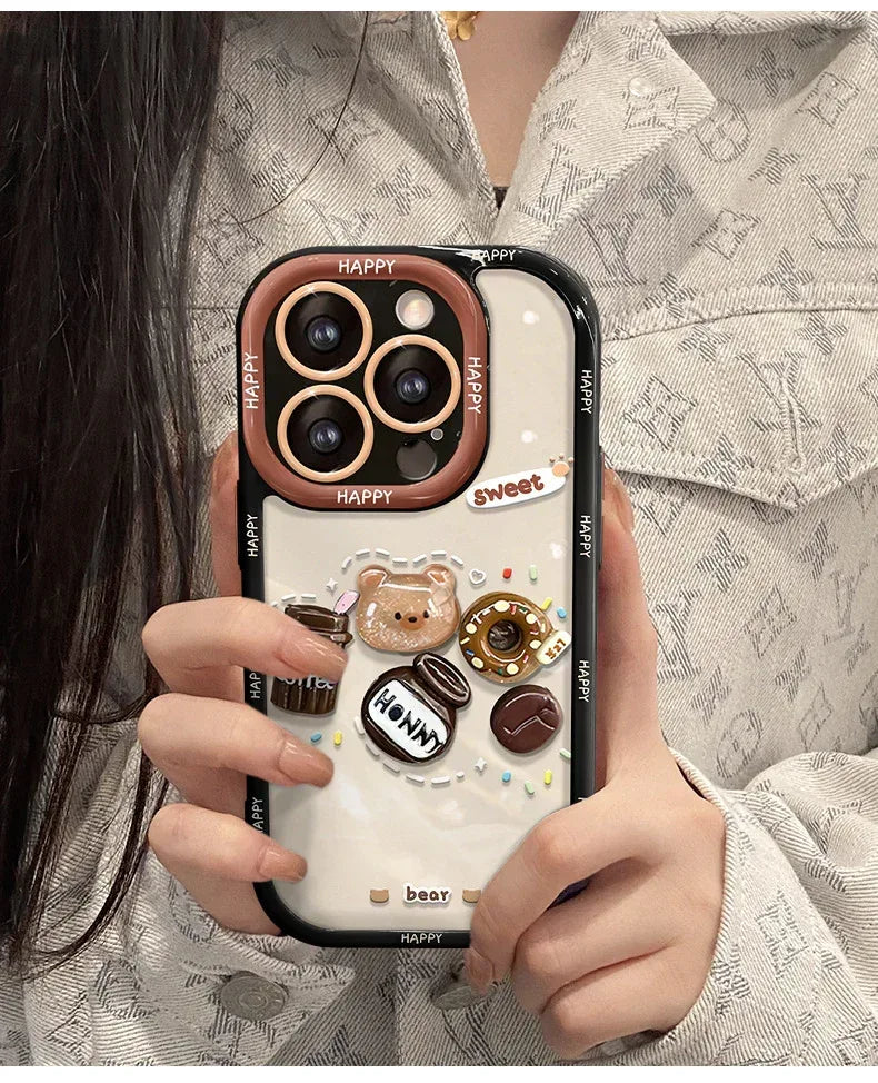 Coffee Bear Three-dimensional Doll Pendant iPhone Case - Viexta