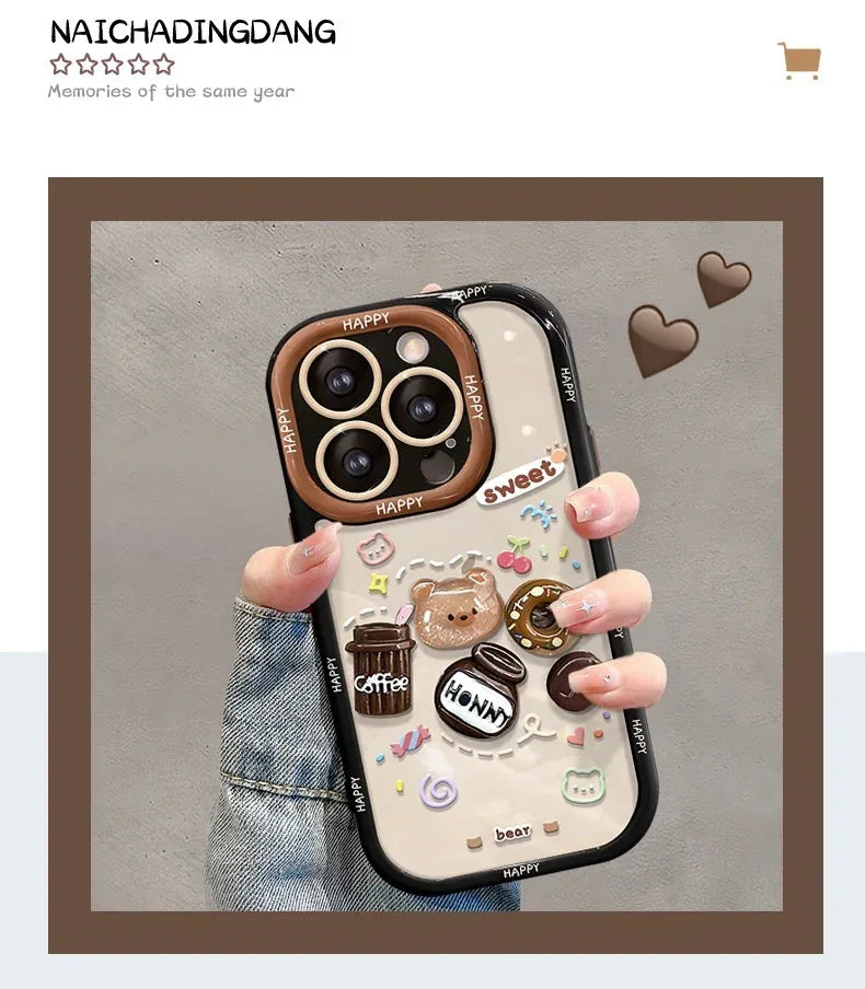 Coffee Bear Three-dimensional Doll Pendant iPhone Case - Viexta