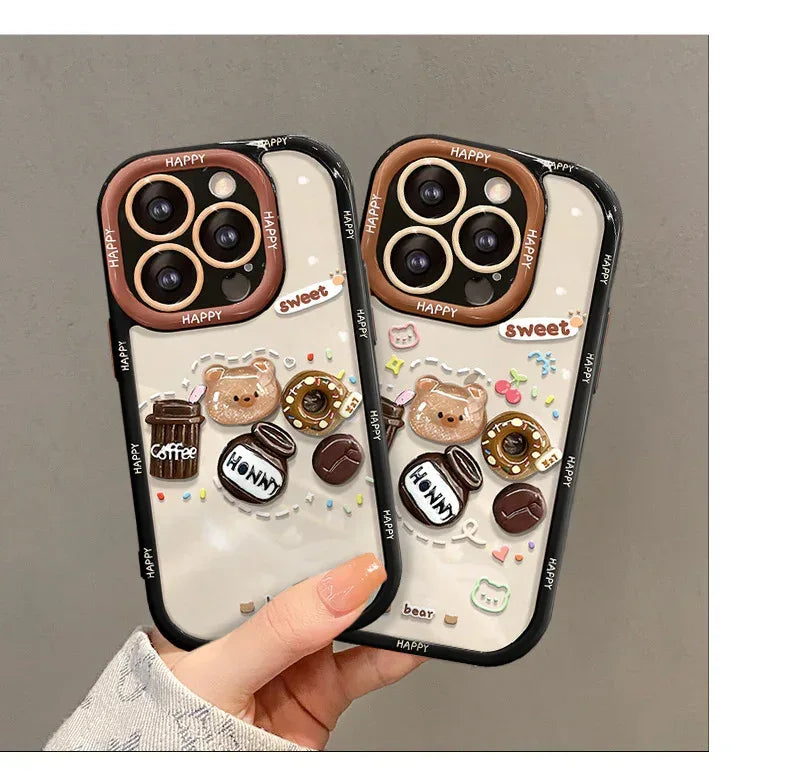 Coffee Bear Three-dimensional Doll Pendant iPhone Case - Viexta