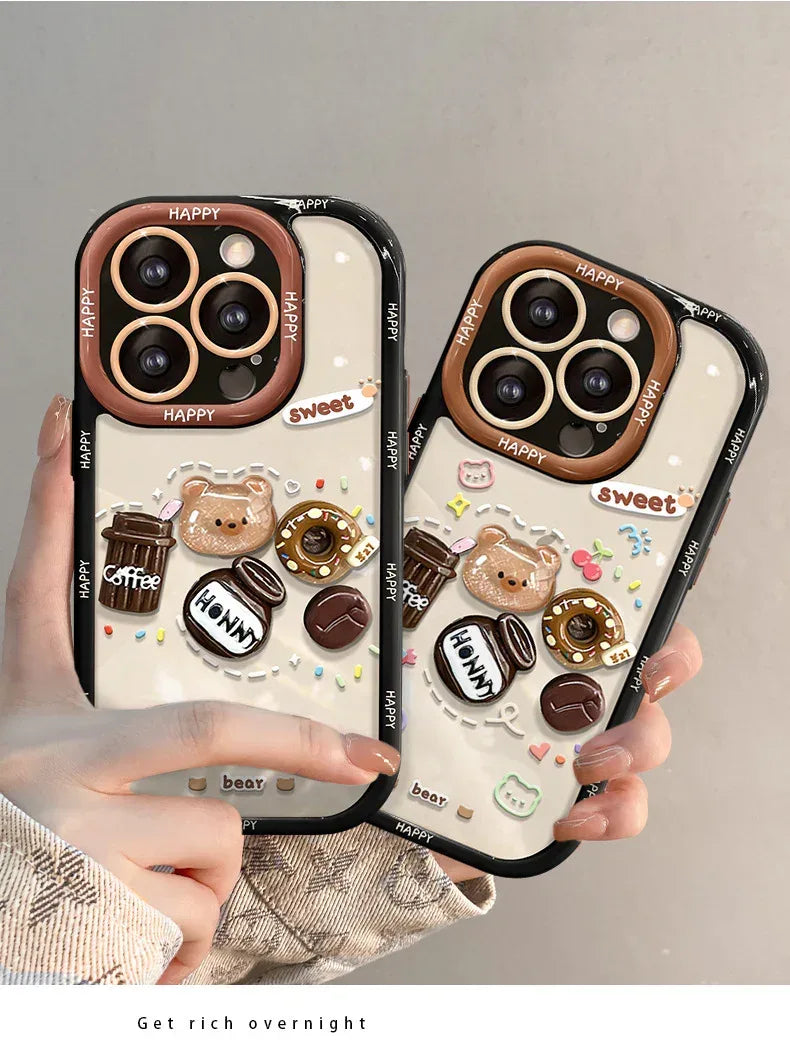 Coffee Bear Three-dimensional Doll Pendant iPhone Case - Viexta