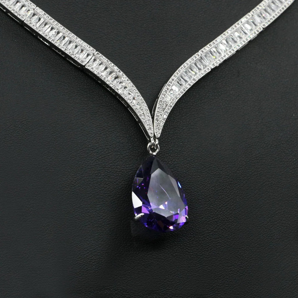 water-drop-zircon-clavicle-necklace-and-earring-set - Viexta