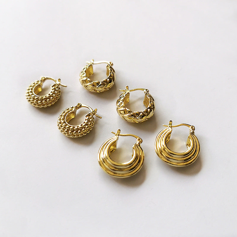 Golden round diamond Hoops