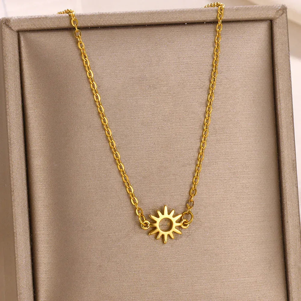 sun-hollow-pendant-18k-gold-stainless-steel-necklace-bracelet - Viexta