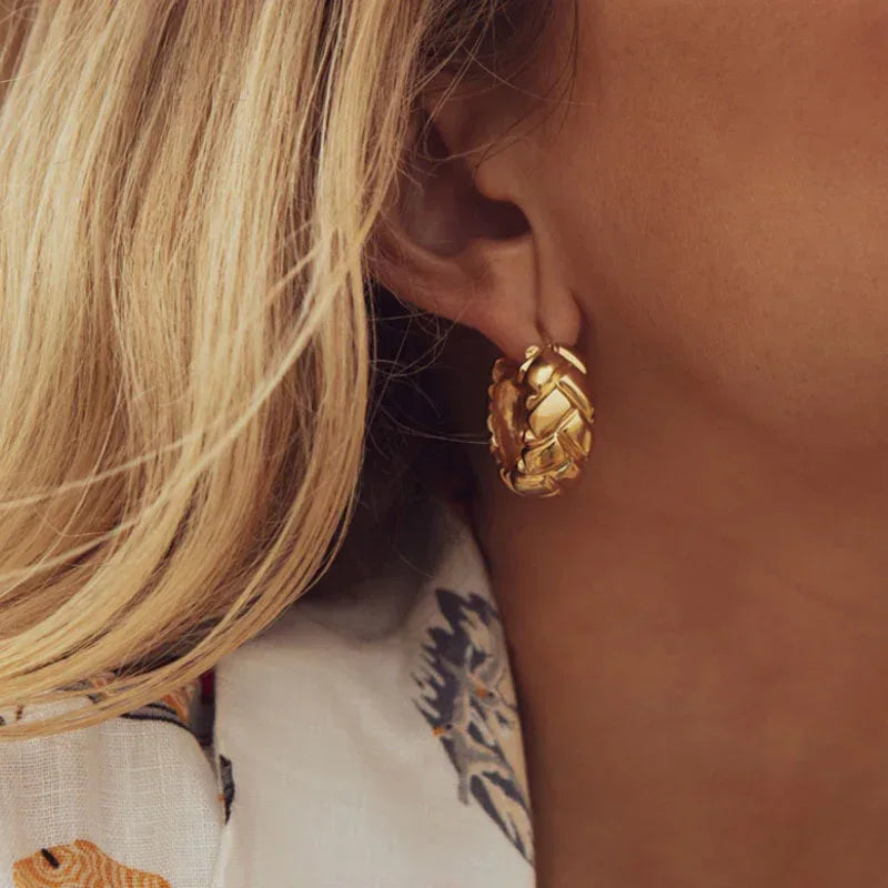 Golden round diamond Hoops - Viexta