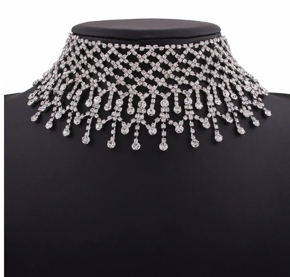 Rhinestone Fringed Necklace Chain - Viexta