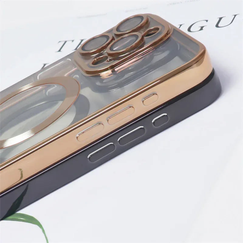 Electroplating CD Pattern Magnetic Suction Lens Protector iPhone case - Viexta