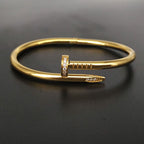 V Gold Classic Full Rhinestone Stud Bracelet with Diamond-Encrusted Ends, Thick 18K Rose Gold Plated, Luxury Couple Bracelet