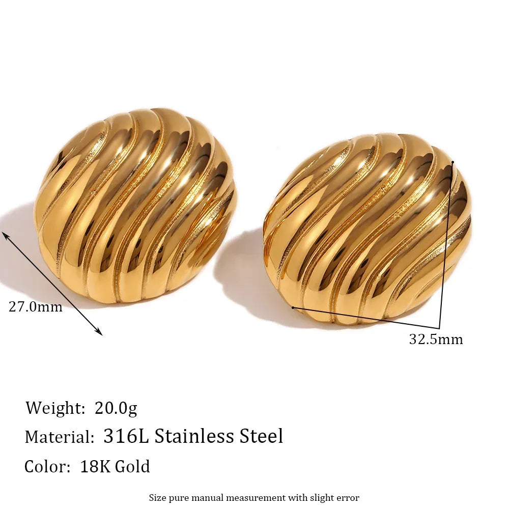 Stainless Steel Vintage Oval Streamline Stud Earrings - Viexta