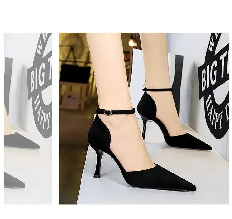 Slimming Suede Shallow Mouth Pointed-toe Heels - Viexta