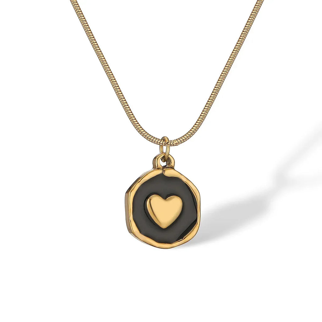 retro-oil-dripping-heart-geometric-pendant-necklace - Viexta