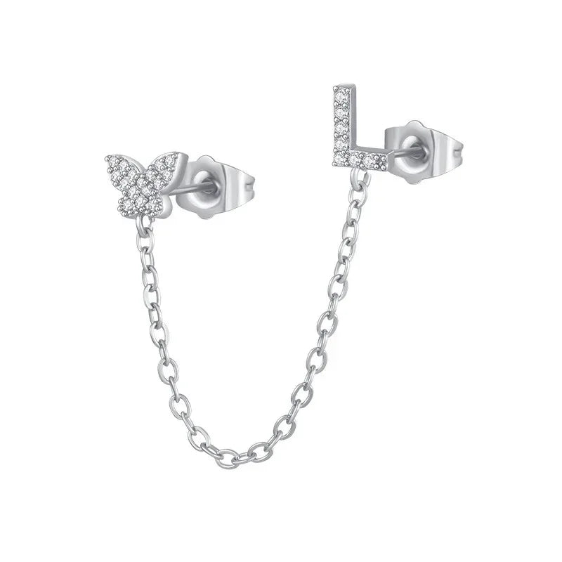 Women's Zircon Butterfly Alphabet One Piece Stud Earrings - Viexta