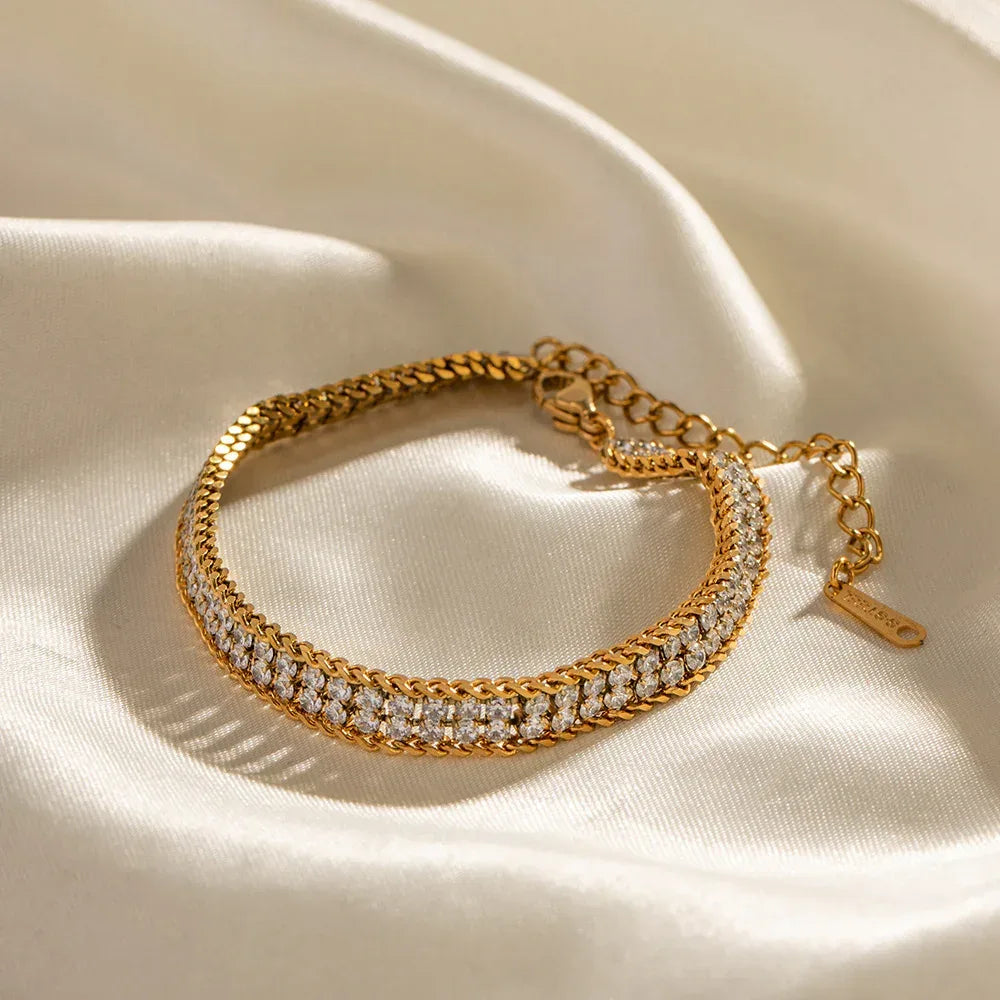 18k-gold-double-layer-white-zircon-bracelet - Viexta