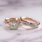 Rose Gold Three-Piece Diamond-Encrusted Zircon Ring Set - Viexta