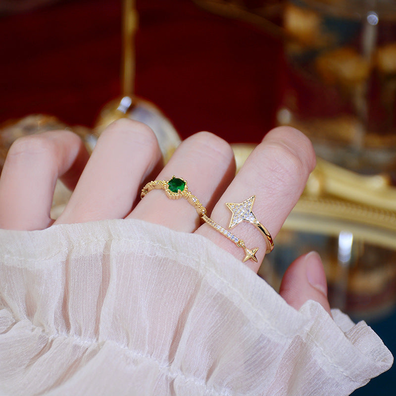 Premium Zircon Star Emerald Ring