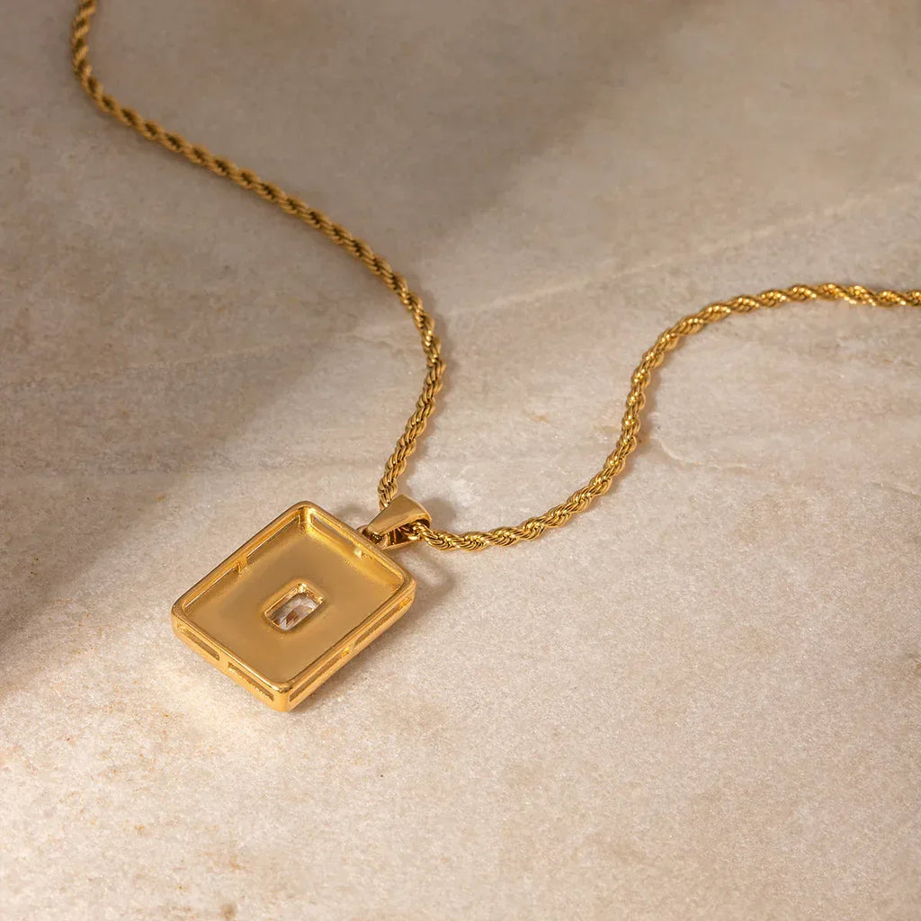18k-rectangular-green-tag-stainless-steel-necklace - Viexta