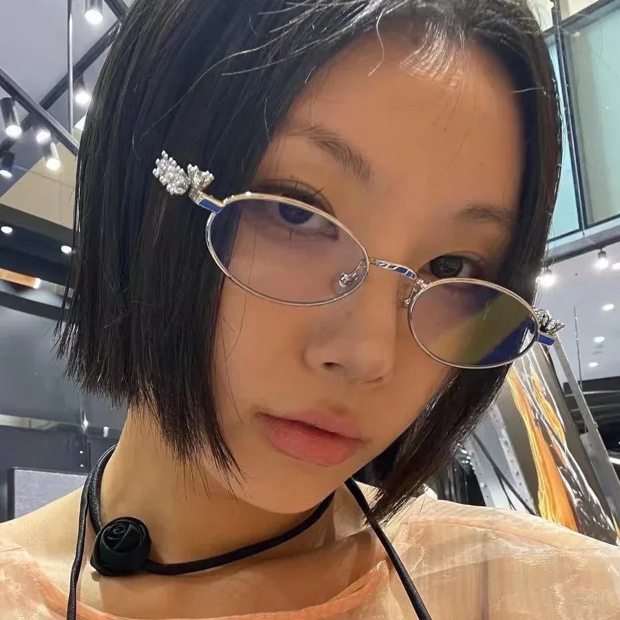 diamond-decoration-oval-metal-sun-glasses - Viexta