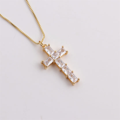 Lady 18K Gold-plated  Zircon Cross Pendant Necklace