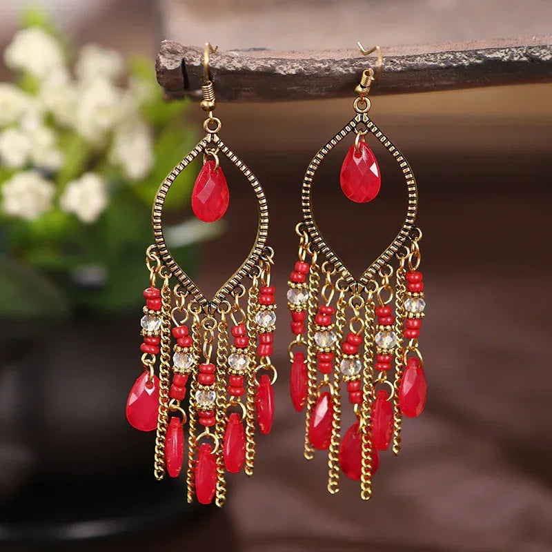 Antique Gold Plated Long Tassel Earrings For Women - Viexta