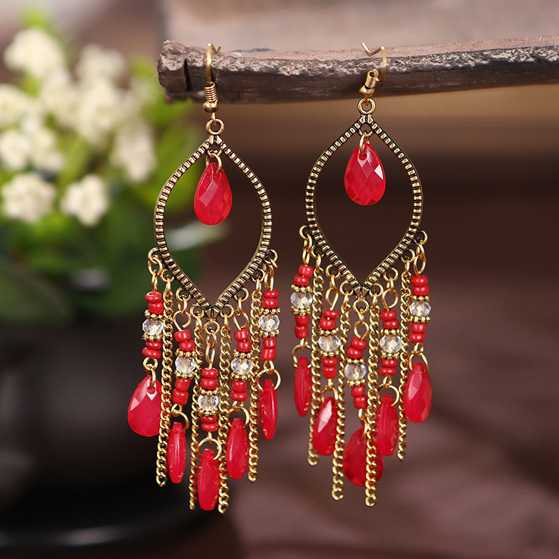 Antique Gold Plated Long Tassel Earrings For Women