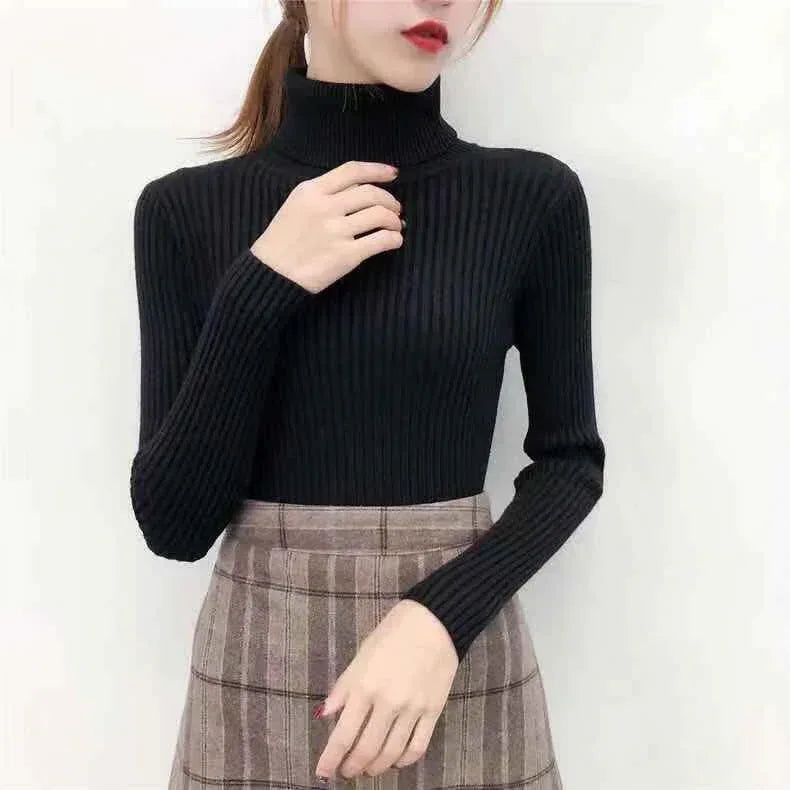 Women's Solid Color Turtleneck Sweater - Viexta
