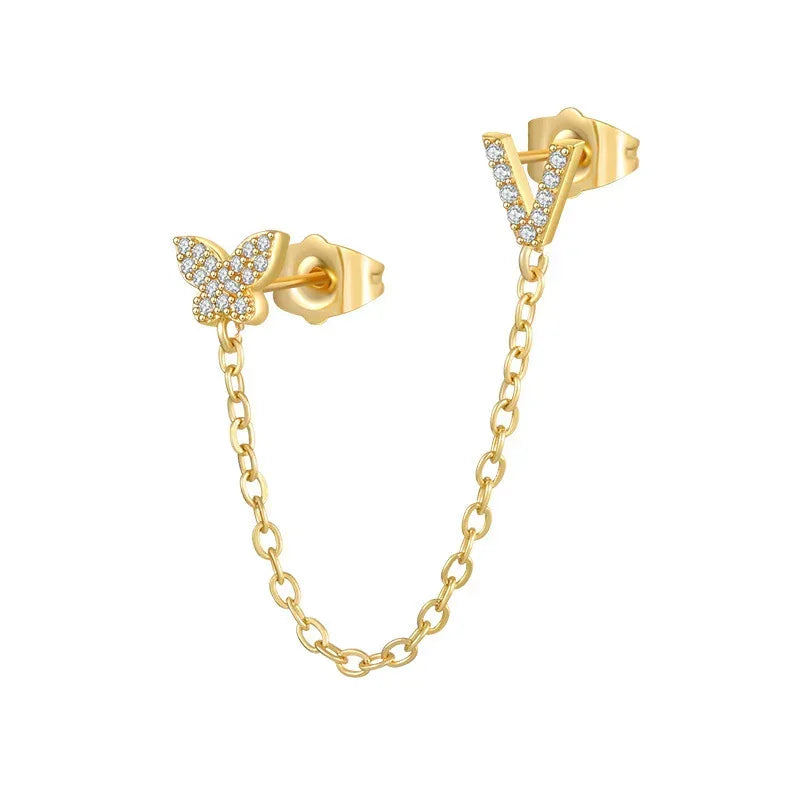 Women's Zircon Butterfly Alphabet One Piece Stud Earrings - Viexta